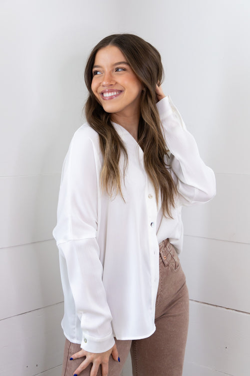 Willow Button Front Blouse - White