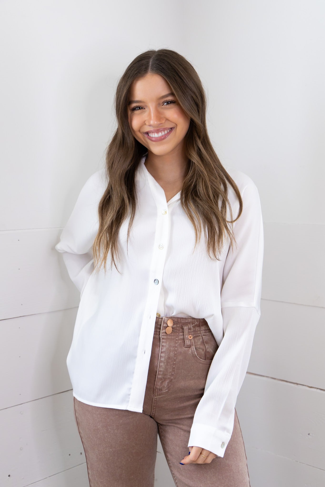 Willow Button Front Blouse - White