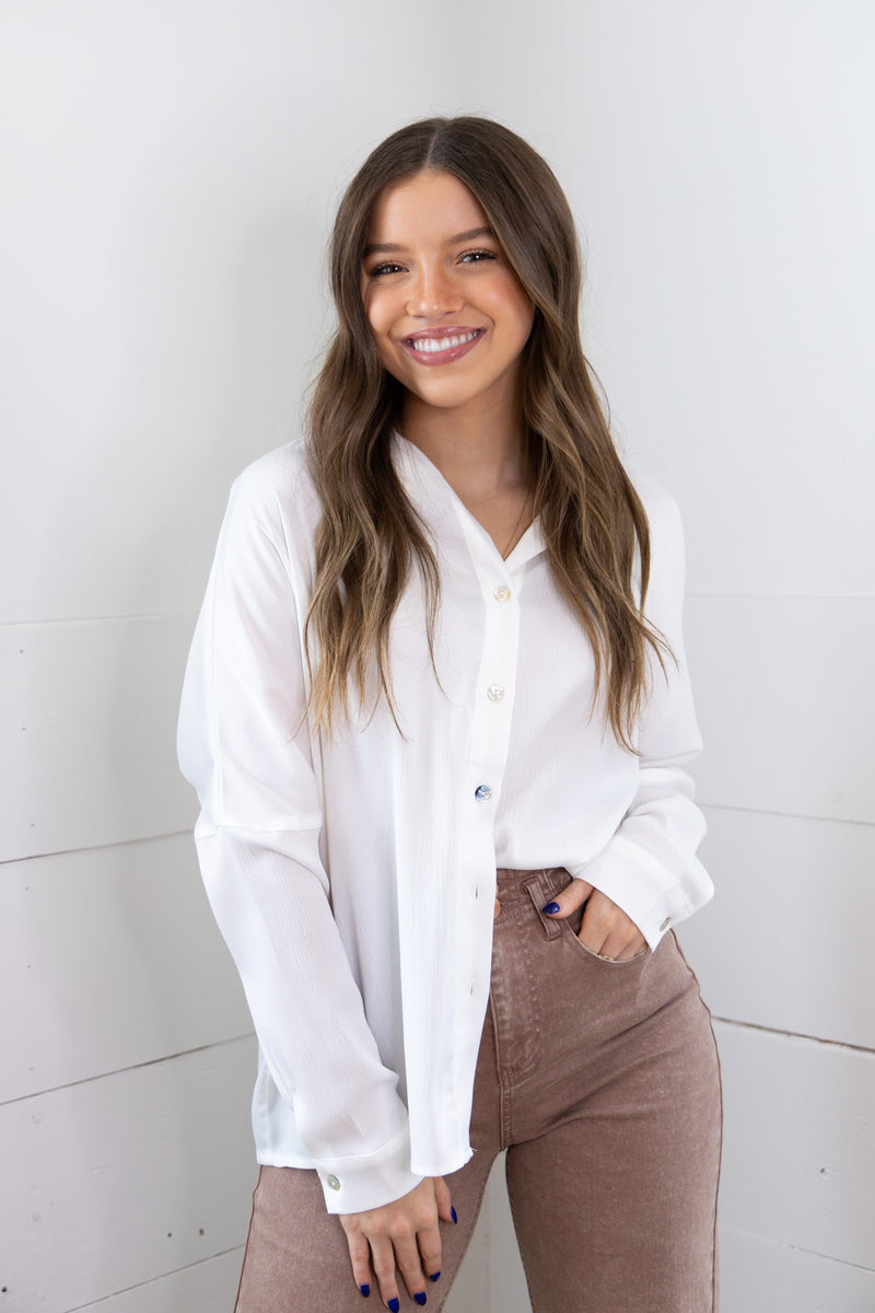 Willow Button Front Blouse - White