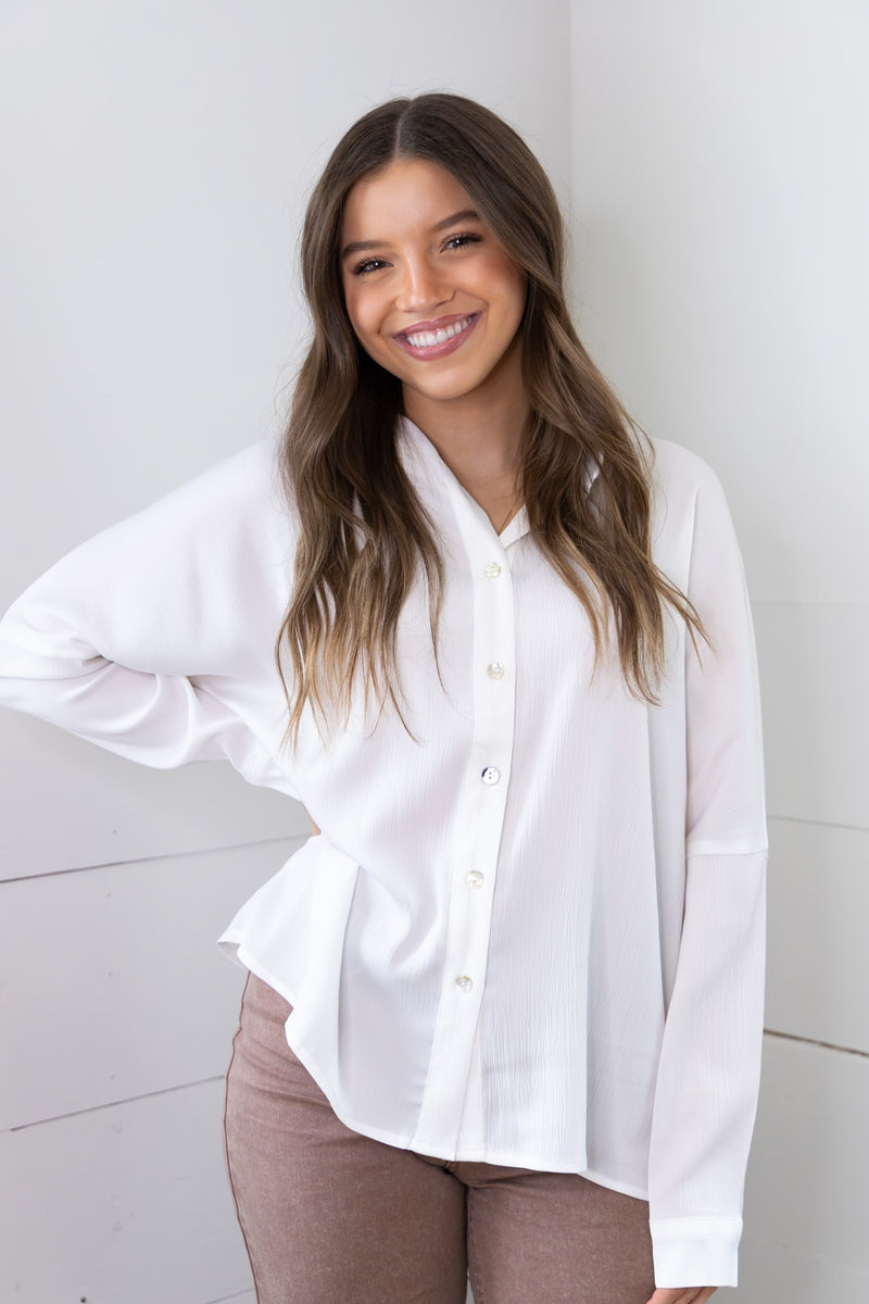 Willow Button Front Blouse - White