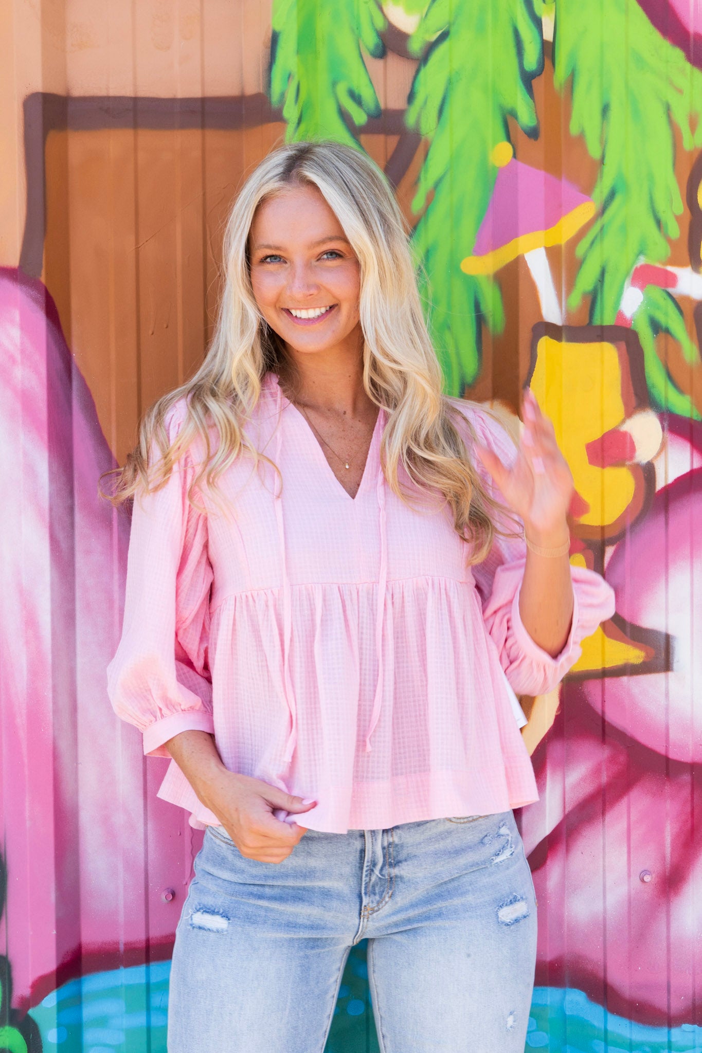 Malia V-Neck Top- Pink Sorbet