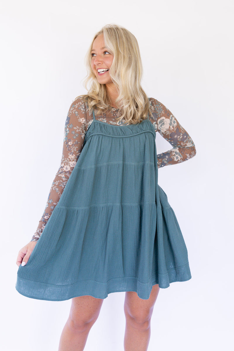 Farah Flowy Mini Dress - Deep Green