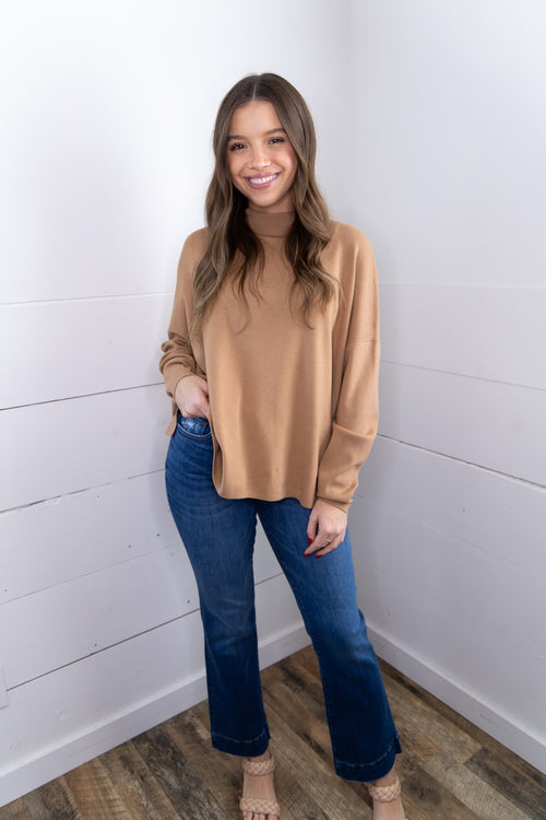 Brecken Mock Neck Sweater- Camel