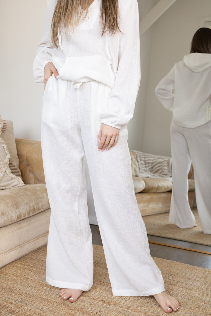 Giselle Gauze Wide Leg Pant- White