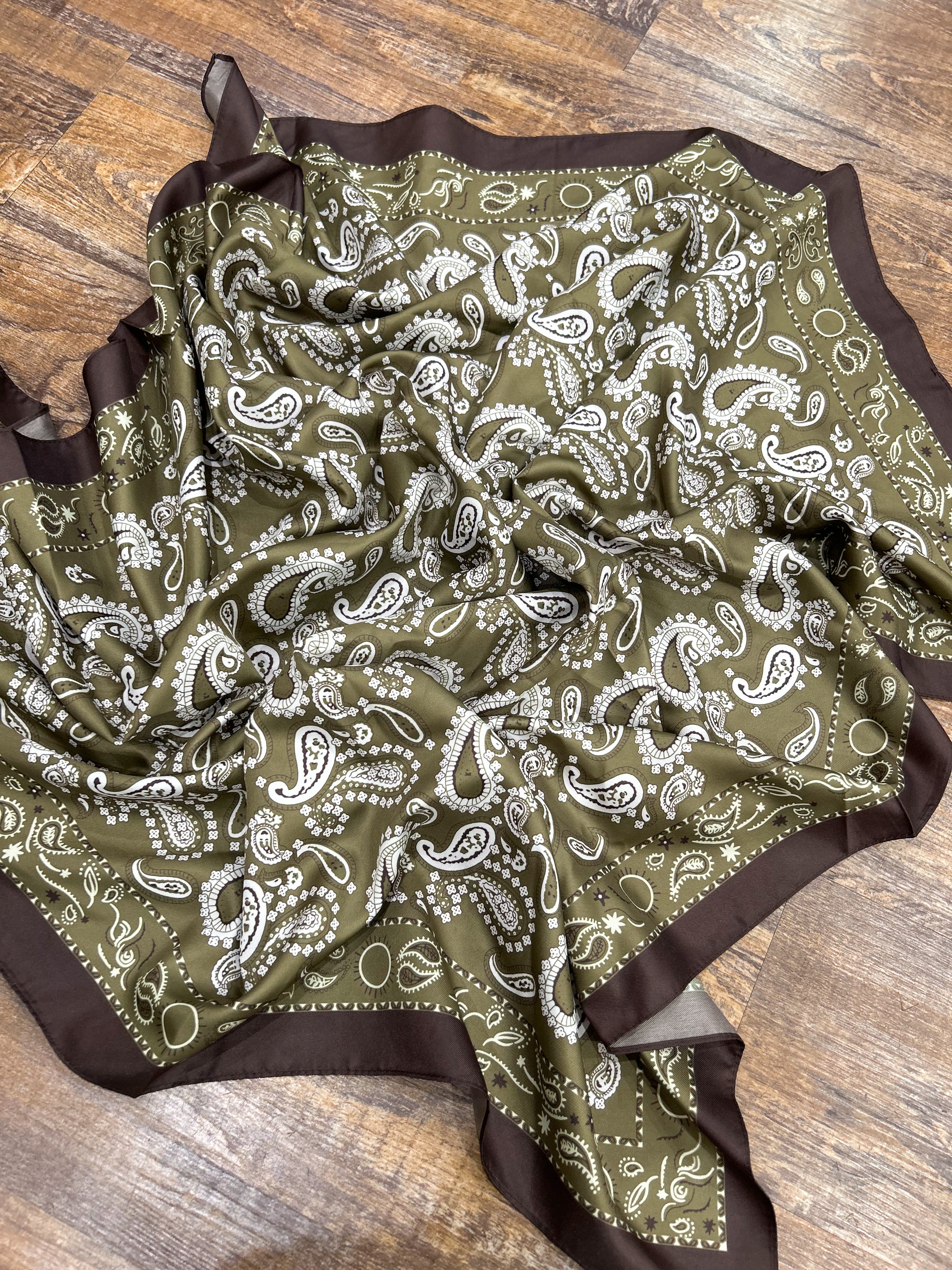 Green Paisley Satin Scarf