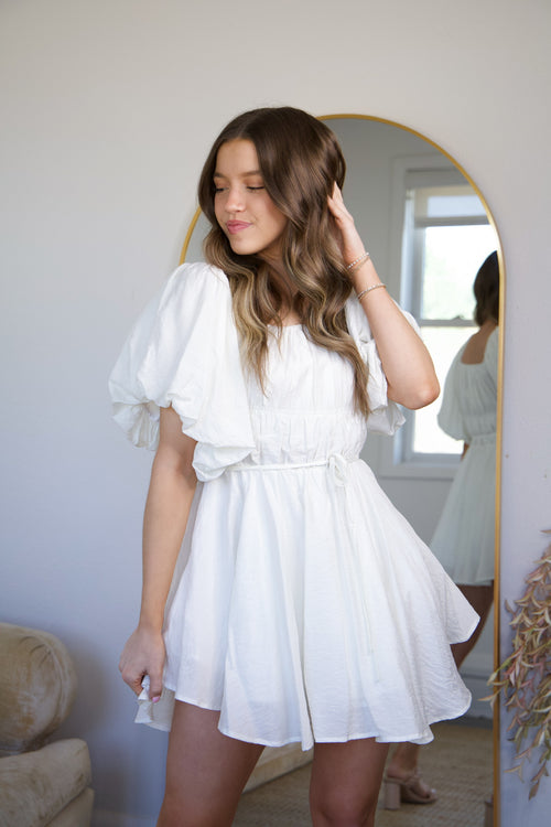 Billie Bubble Sleeve Dress - White