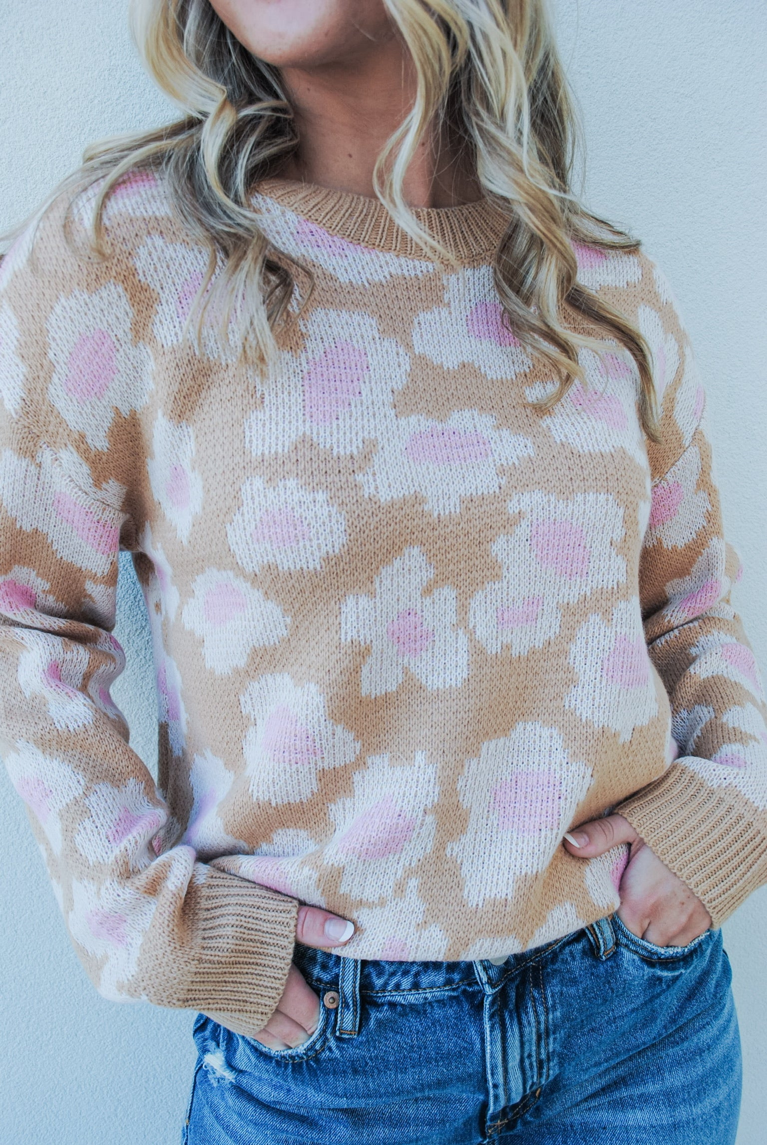 Welcome To It Floral Sweater - taupe