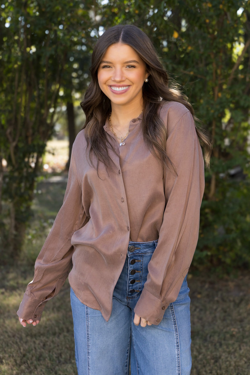 Birdie Button Down Blouse - Pecan Pie