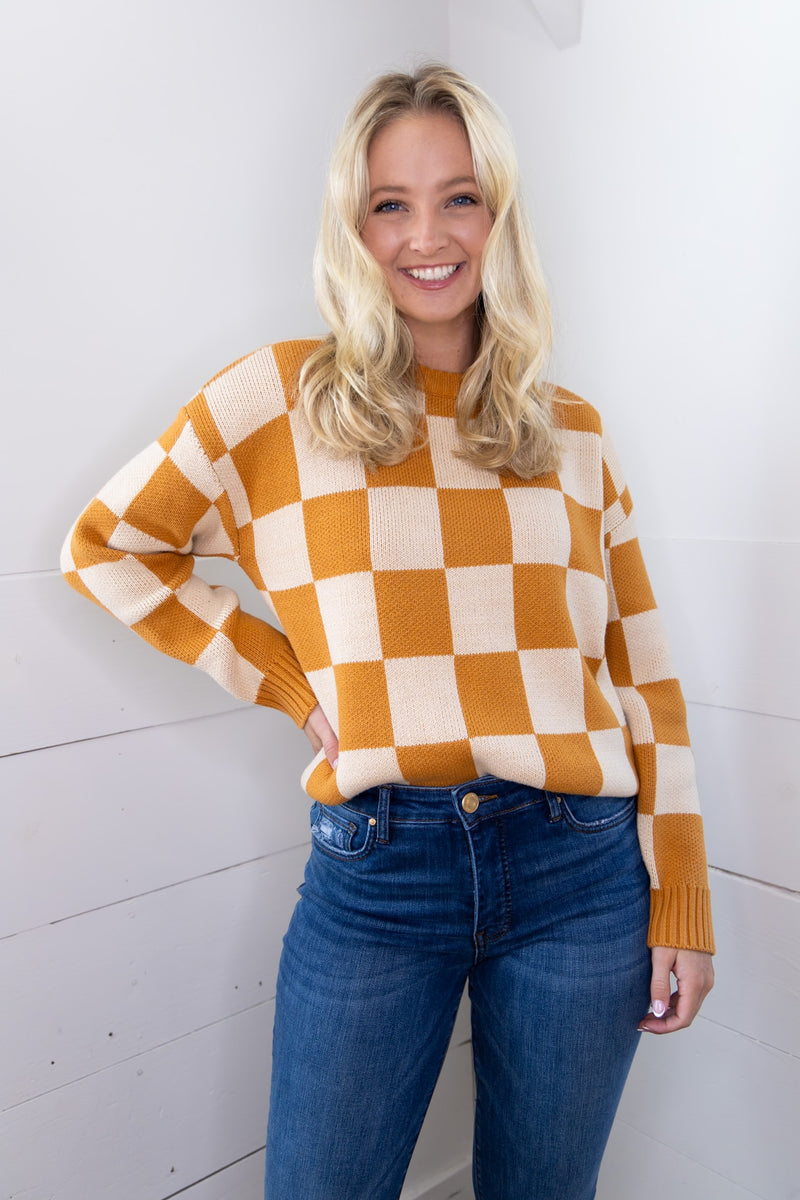 Pumpkin Spice Checkered Sweater