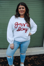 Game Day Metallic Letter Sweater