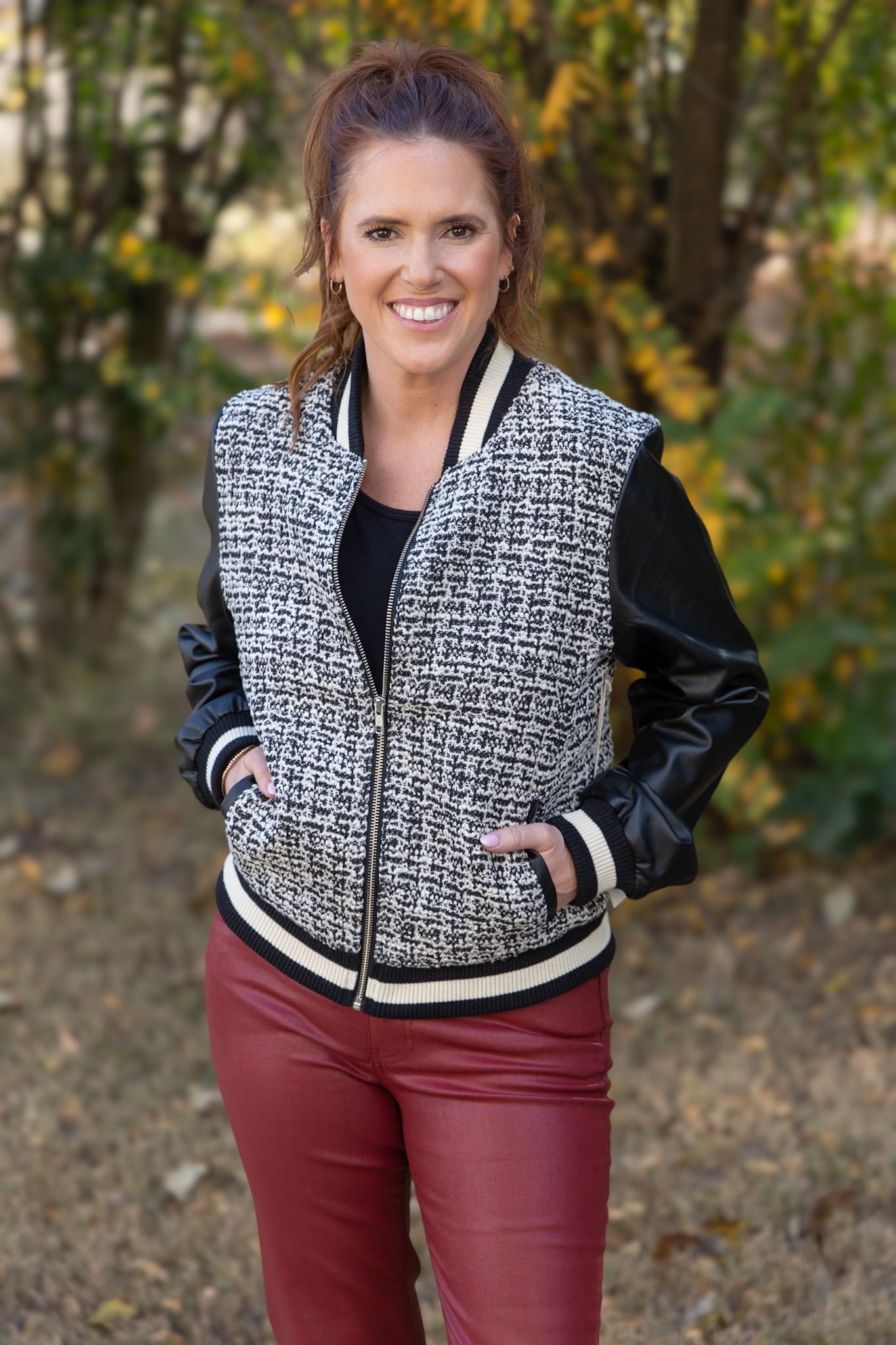 Janel Mixed Media Bomber Jacket