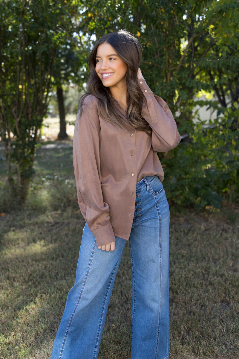 Birdie Button Down Blouse - Pecan Pie