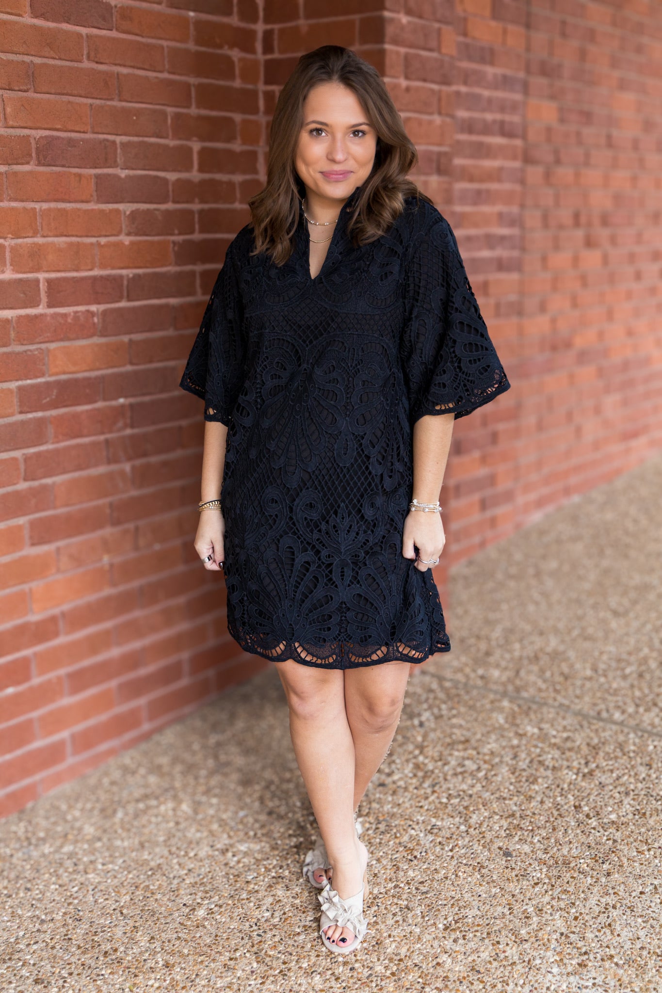 Black Lace High Neck Tunic Dress