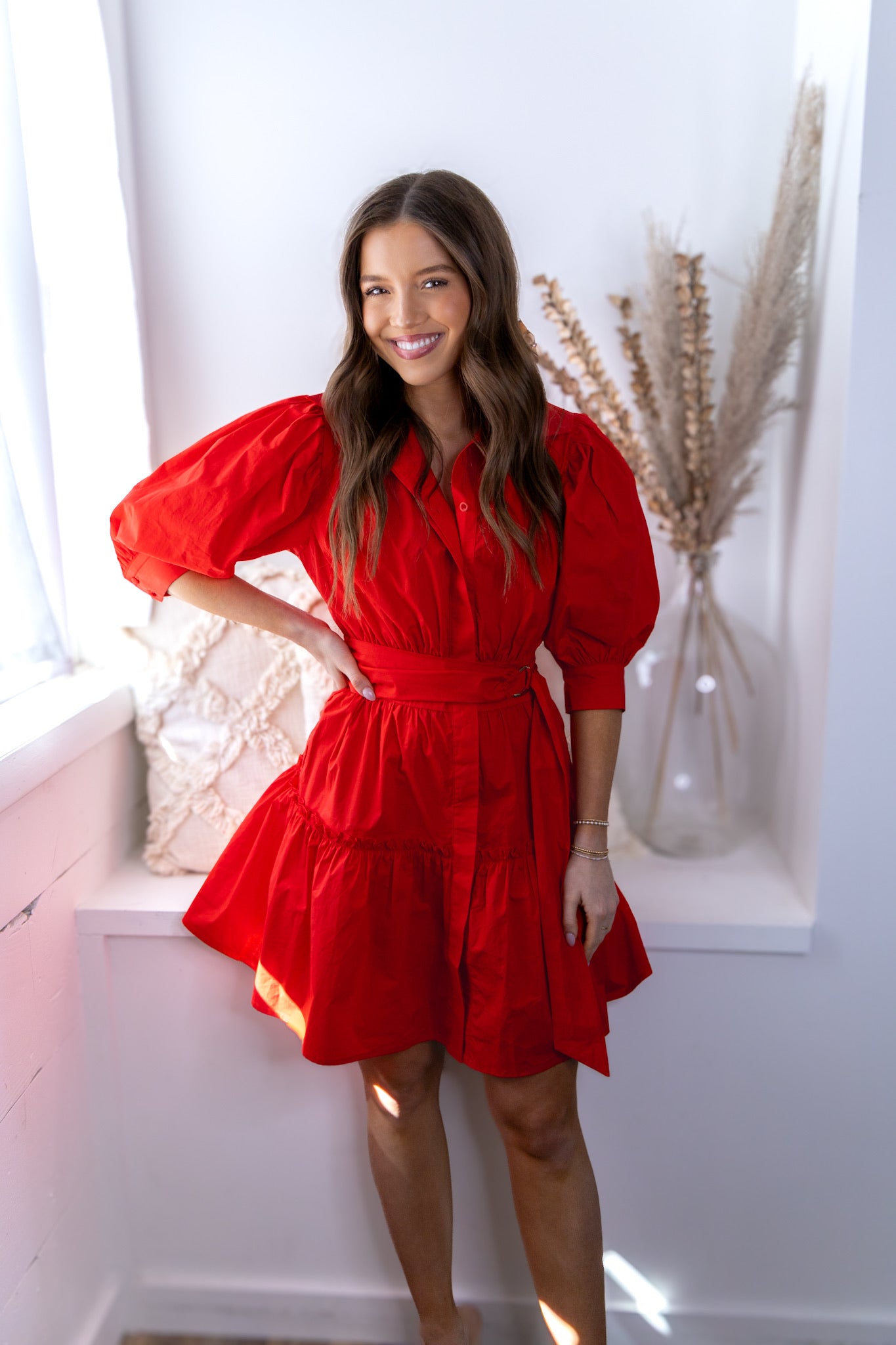 red poplin mini dress Bubble Hem Pleated Sleeveless Poplin Deep V-Neck, Stealing Hearts Mini Dress in Red, Size XS,