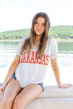 Arkansas V-Neck Tee- Heather Grey