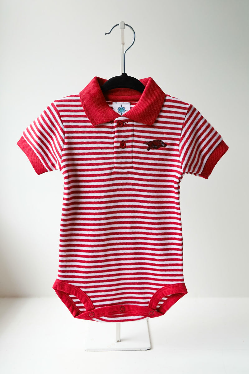 Arkansas Razorback Polo Onesie - Red Stripes