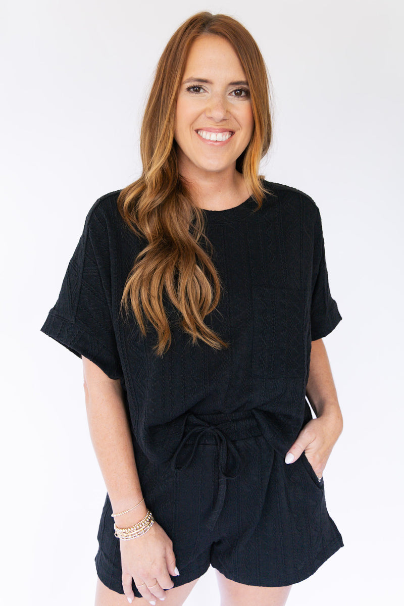 Tori Textured Boxy Top- Black