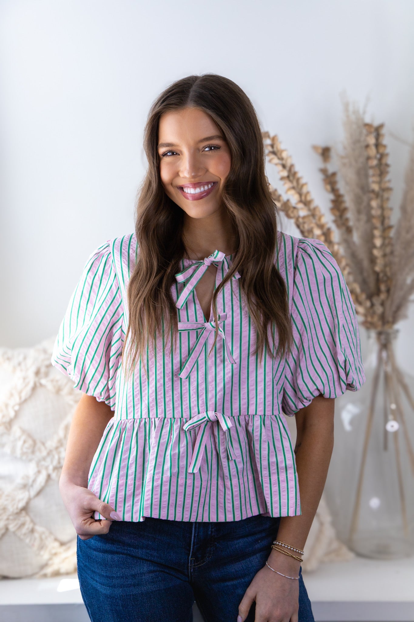 Candy Striped Bow Front Top
