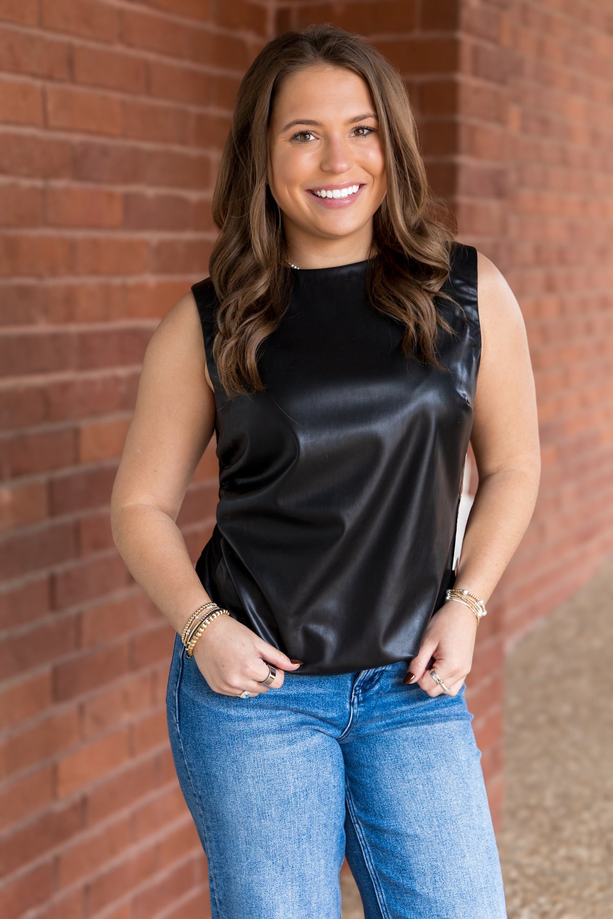 Shaunee Vegan Leather Top - Black