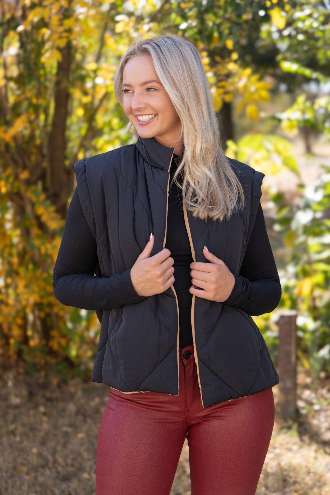 Dixie Reversible Puff Vest - Black/Brown