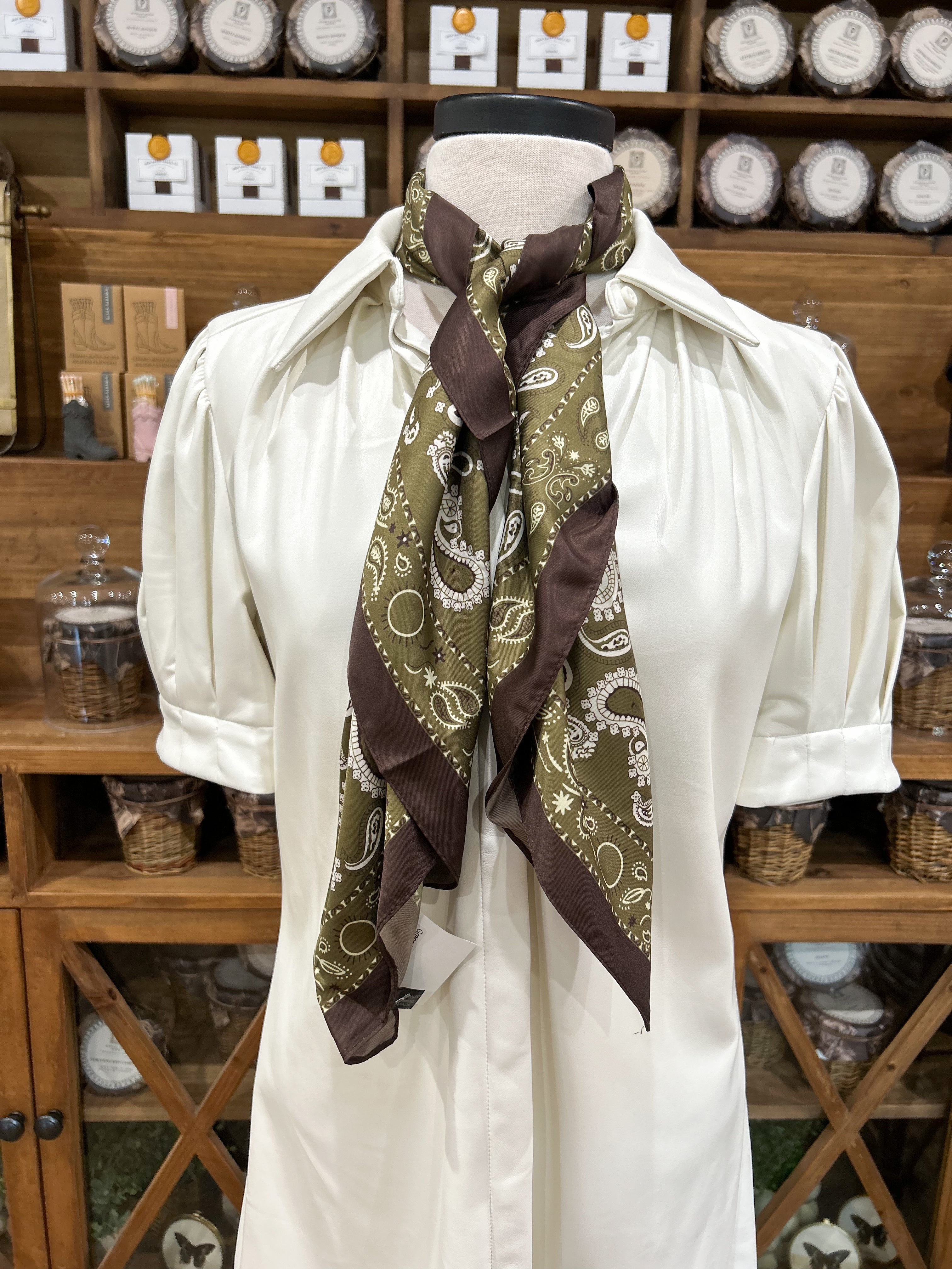 Green Paisley Satin Scarf