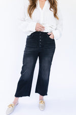 [Judy Blue] High Waist Destroy Wide Crop Jeans - Black