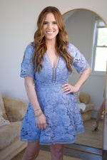 Chandler 3D Lace Mini Dress - Blue