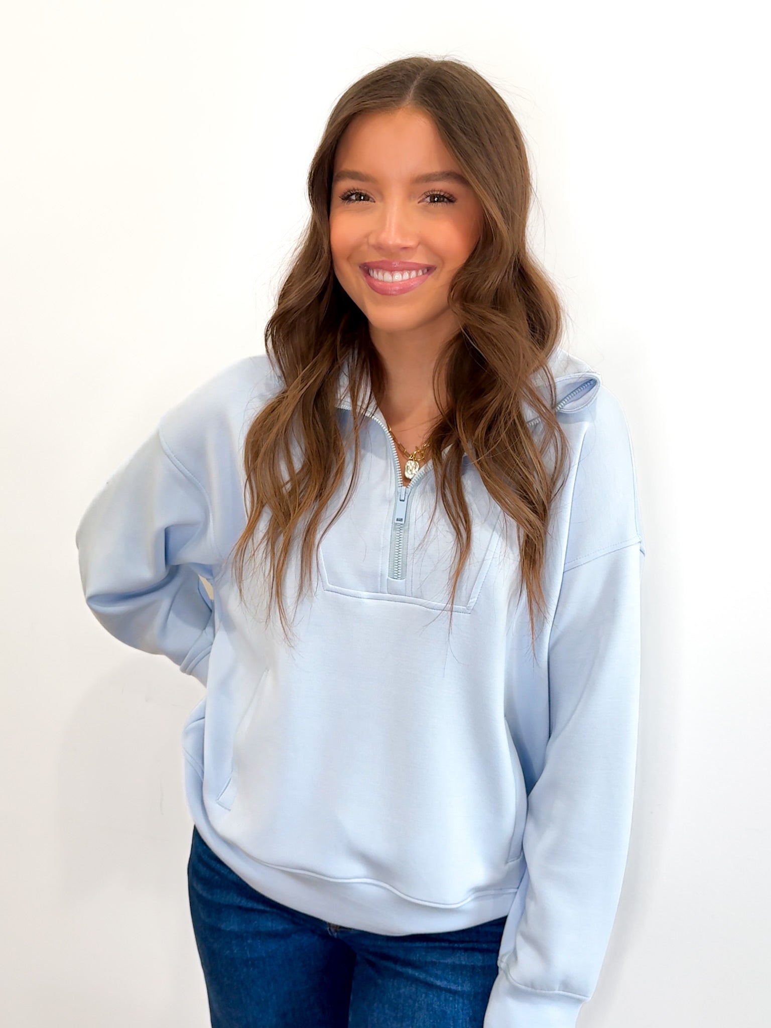 Curvy Her Favorite Pullover - Light Blue