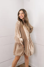 Brylee Button Down Bubble Dress - Toffee