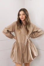 Brylee Button Down Bubble Dress - Toffee