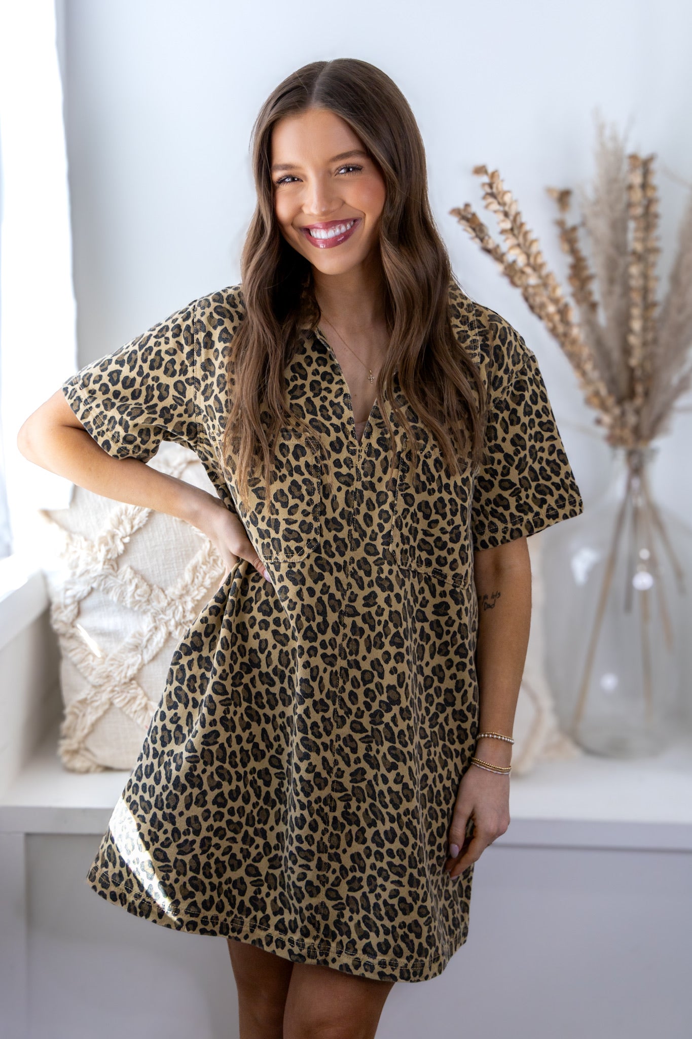 Lara Leopard Denim Dress