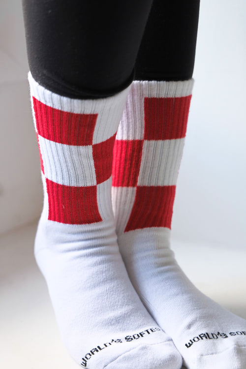 Red Check Sport Crew Socks