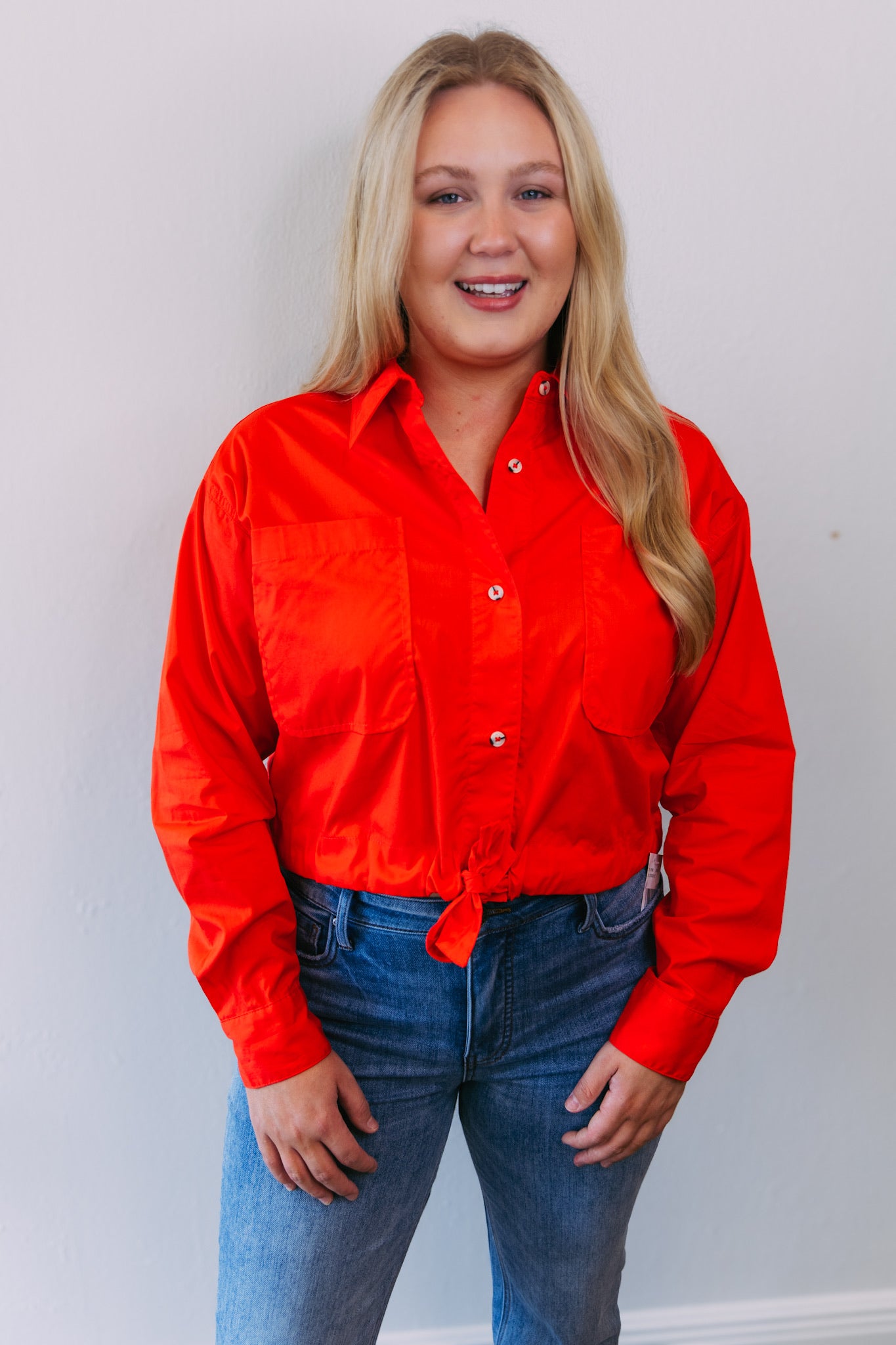 Tilly Tie Button Front Top - Red