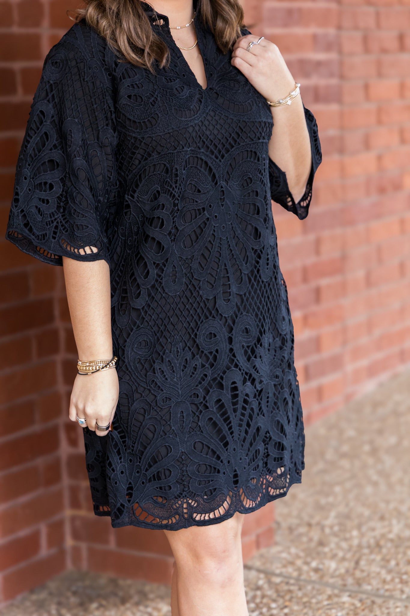 Black Lace High Neck Tunic Dress