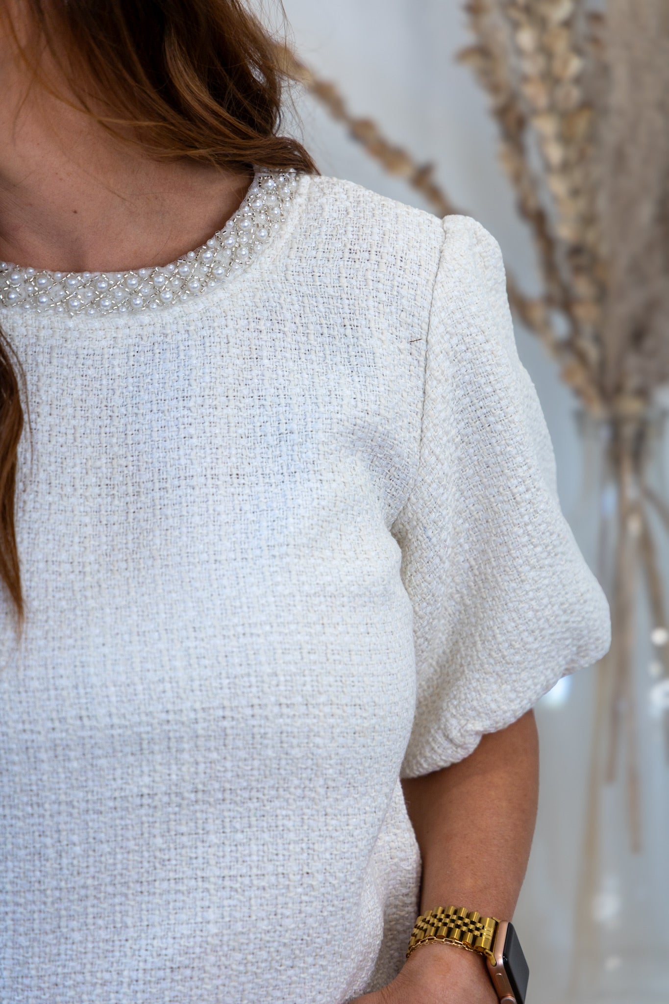 Southern Pearl Tweed Top - Cream