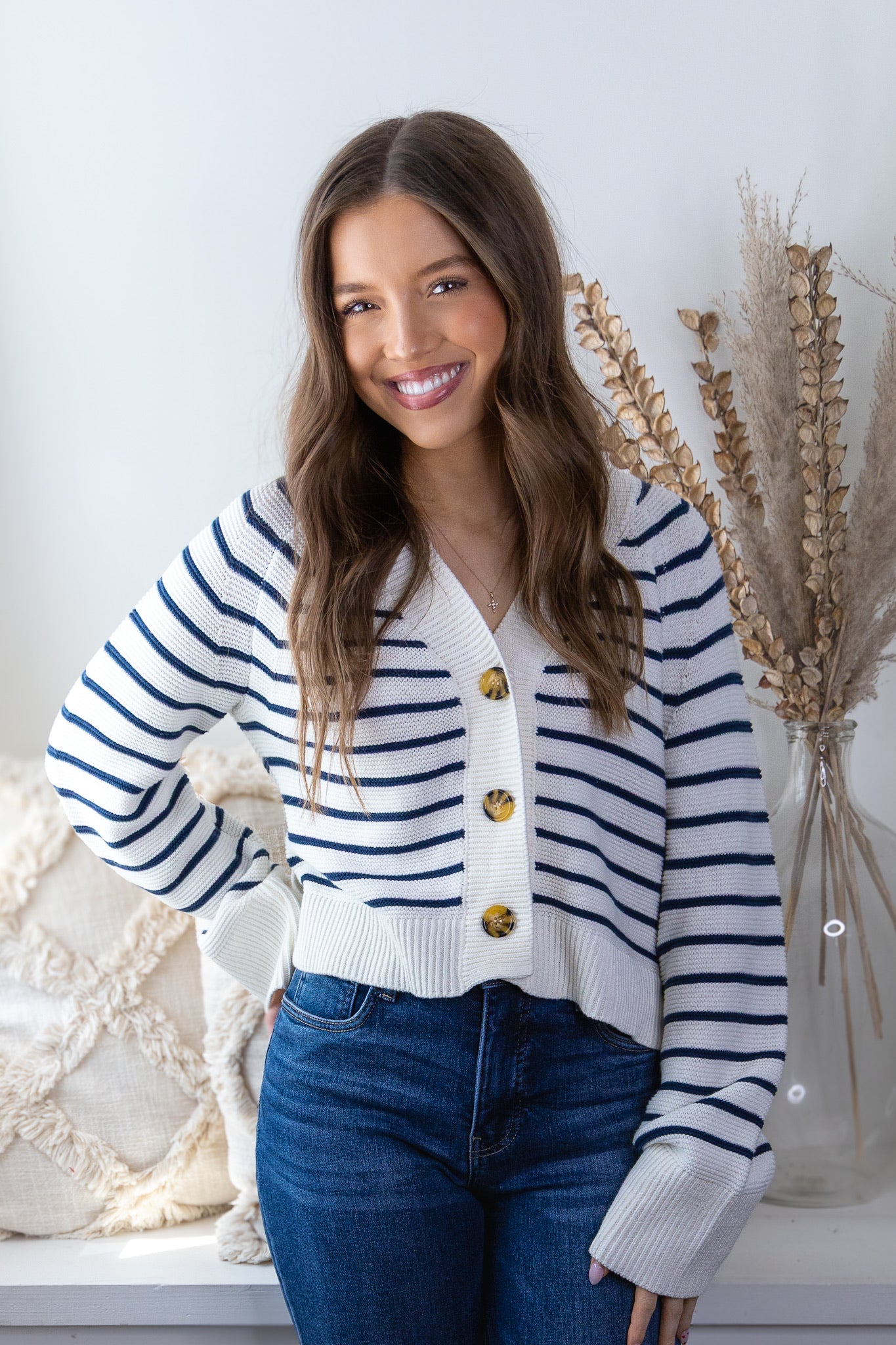 Kimberly Striped Sweater - White/Navy