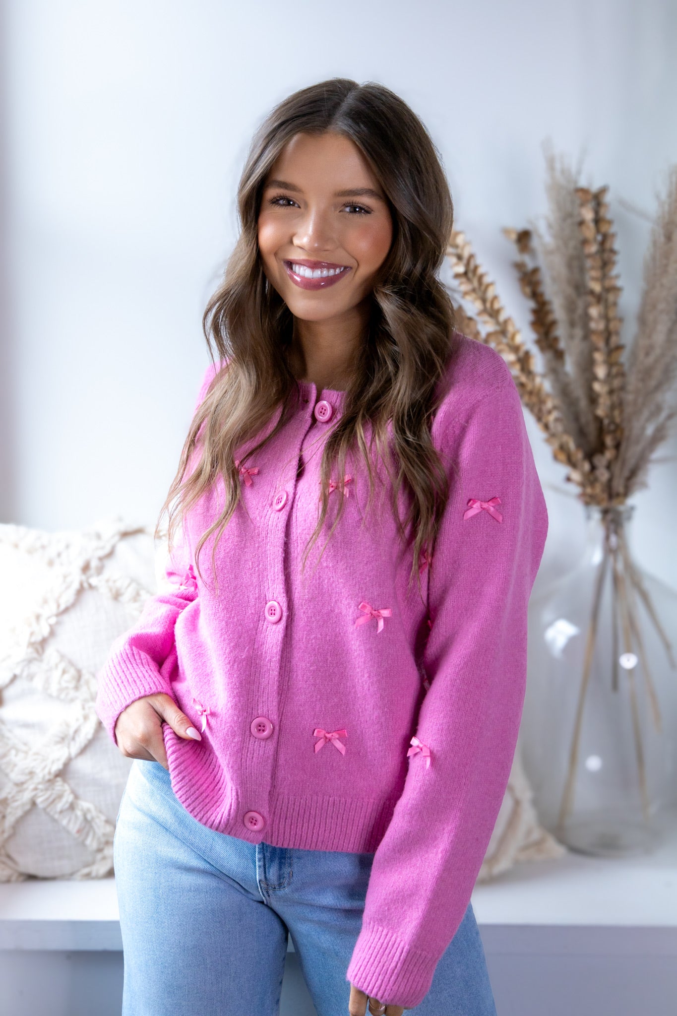 Pink Bow Sweater Cardigan