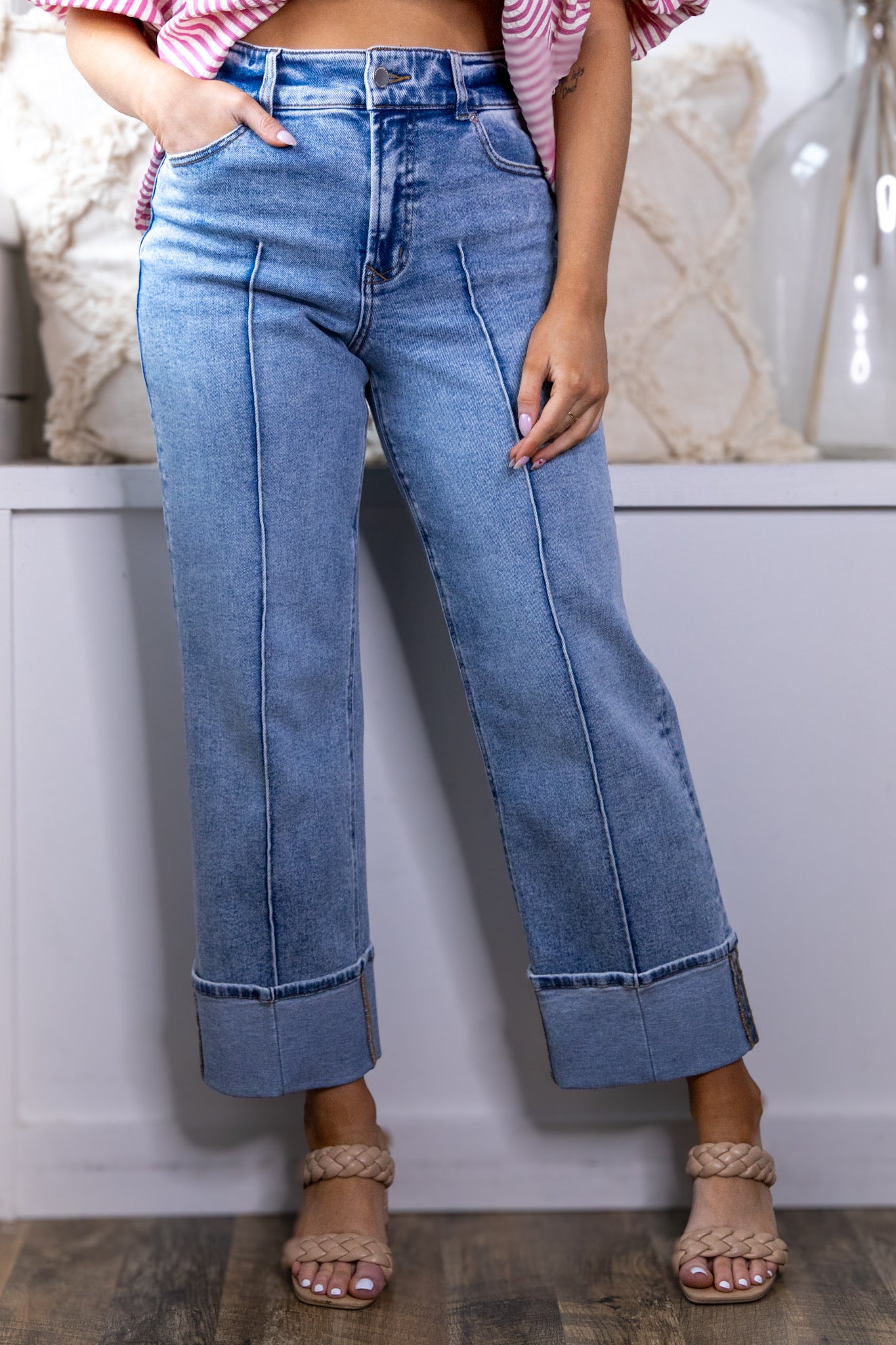 [Dear John] Holly High Rise Cuffed Hem Straight Jeans - Lake Shore