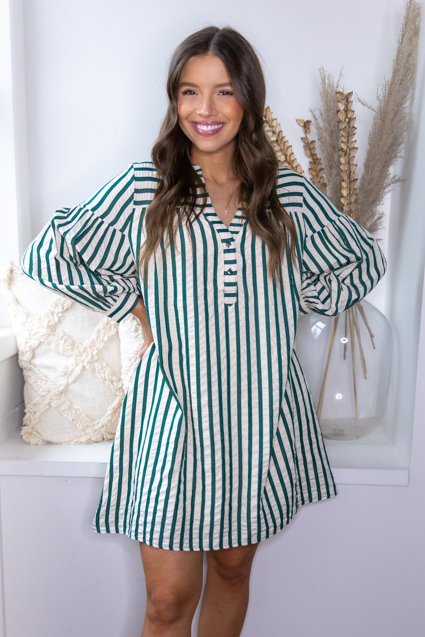 All Striped Out Dress - Hunter Green