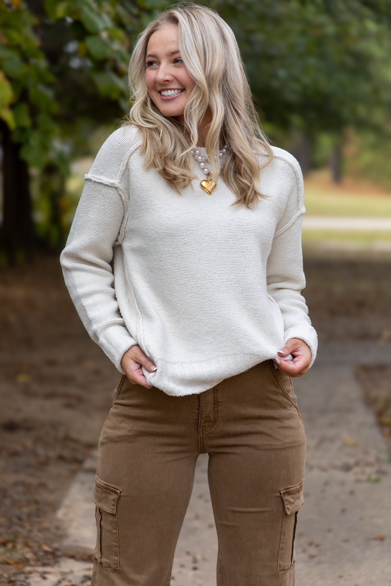 Jenna Raw Detail Sweater - Cream