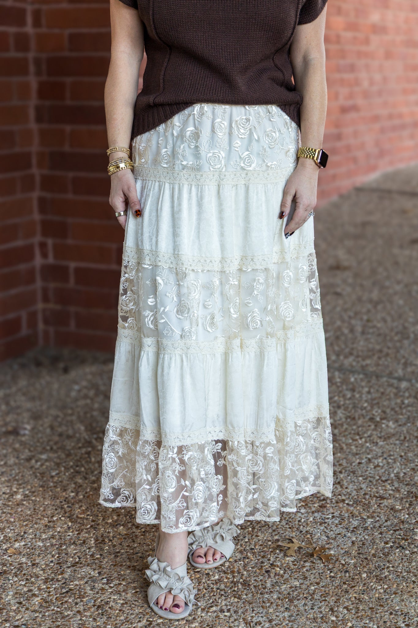 Floral Lace Tiered Maxi Skirt