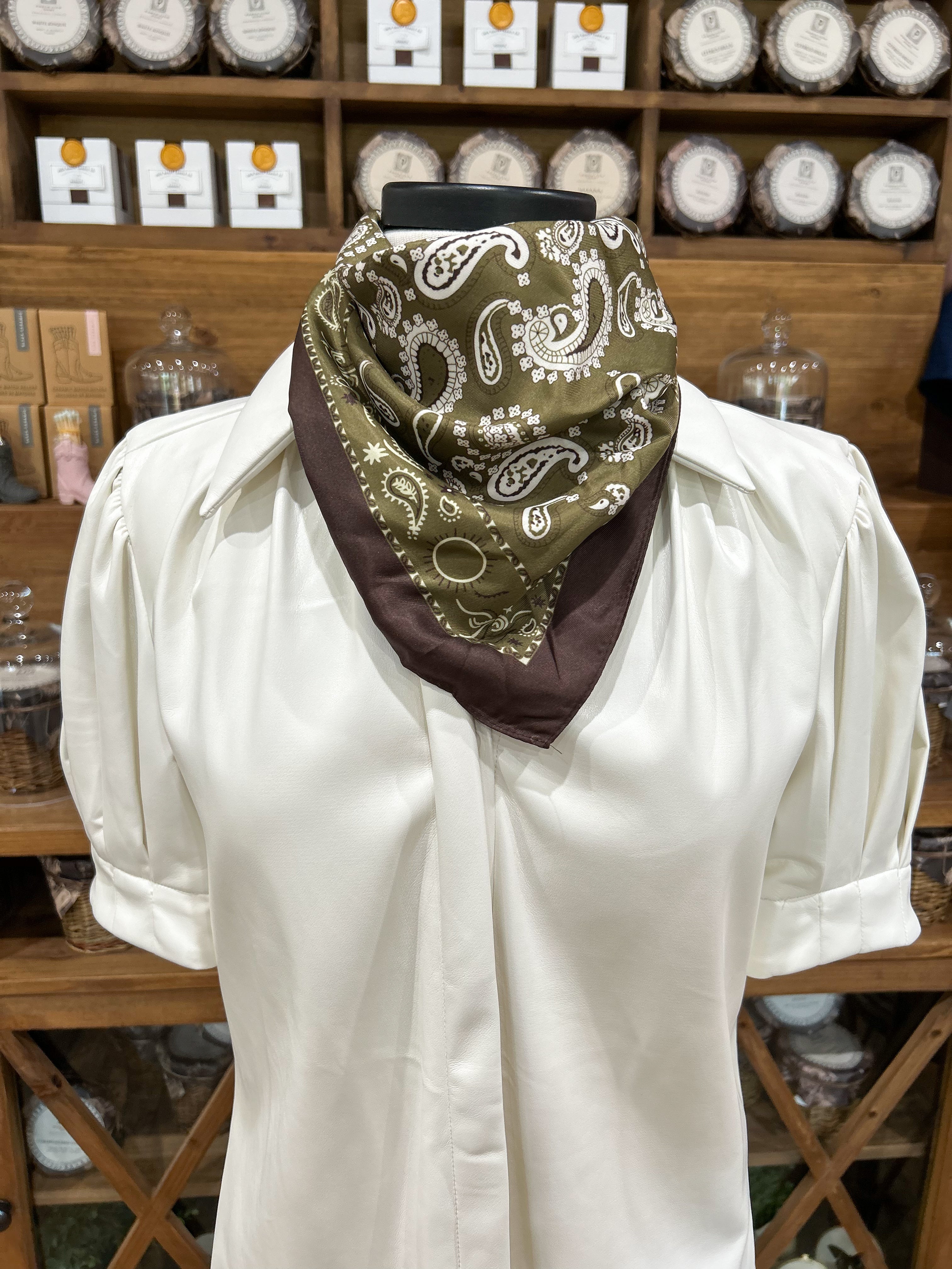 Green Paisley Satin Scarf