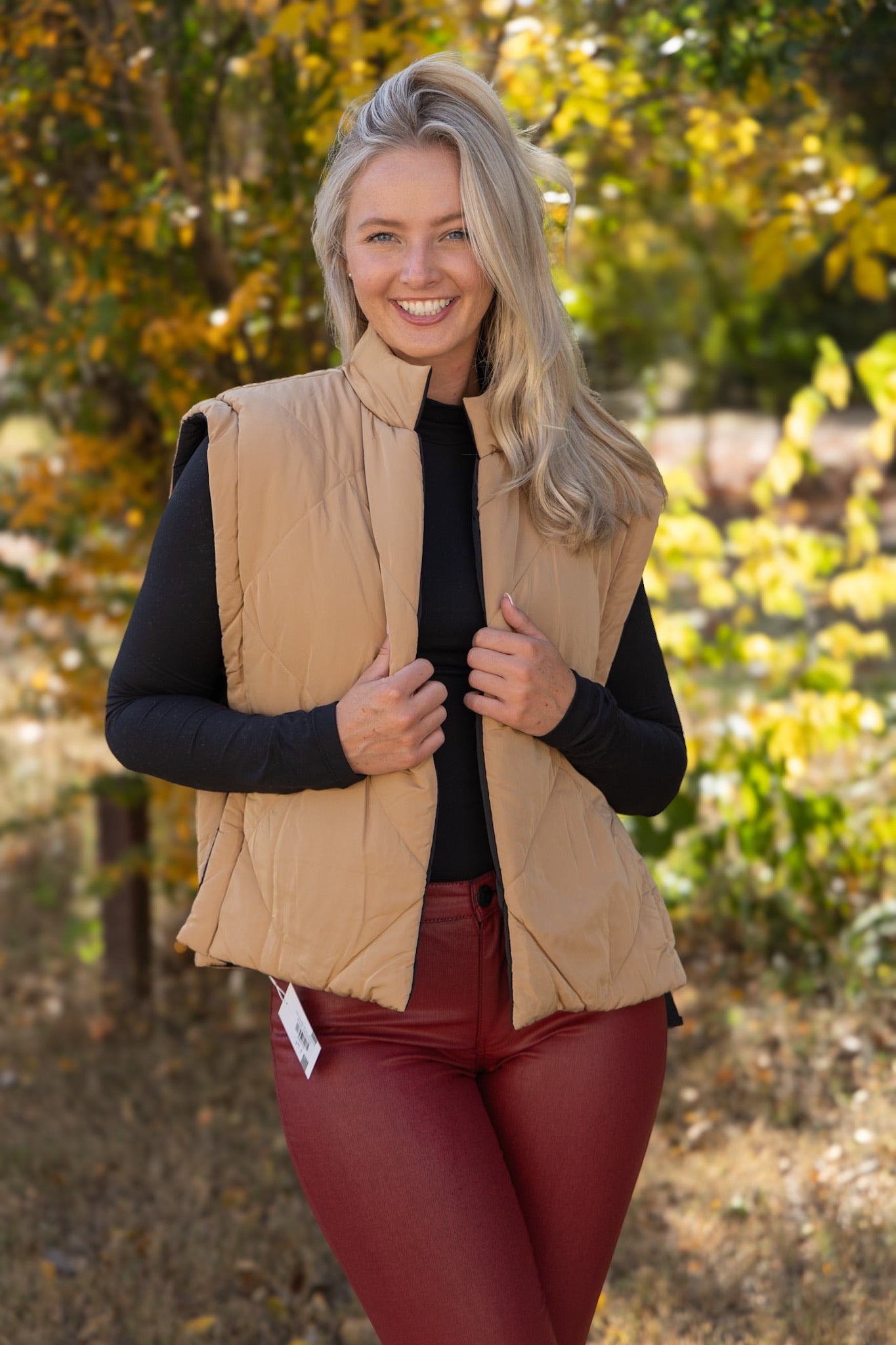 Dixie Reversible Puff Vest - Black/Brown