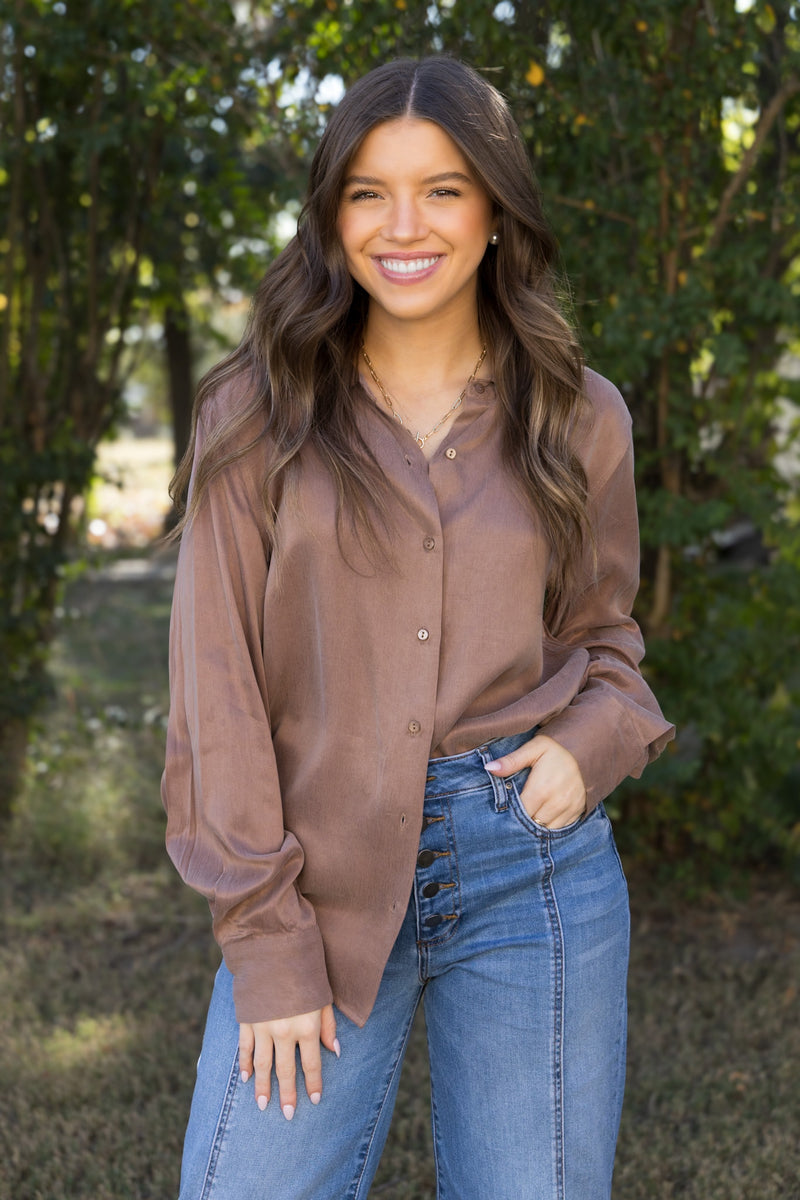 Birdie Button Down Blouse - Pecan Pie