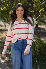 Brystol Stripe Sweater - Ivory/Red