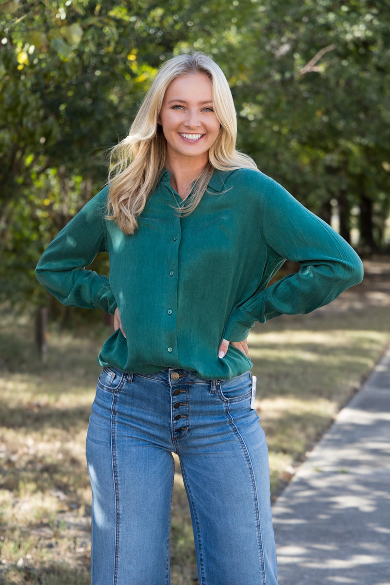 Birdie Button Down Blouse - Deep Emerald