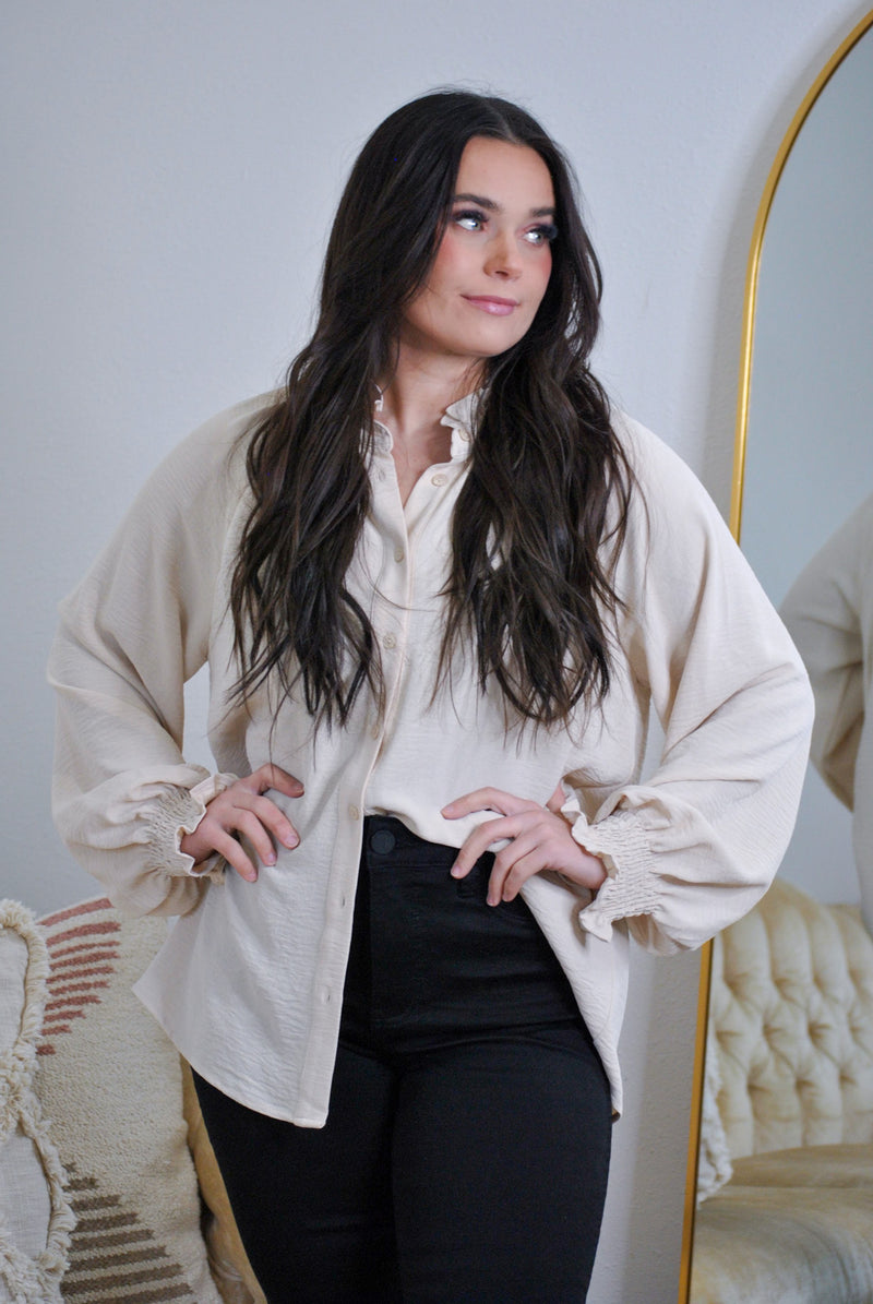 Be The Best Button Blouse - oatmeal
