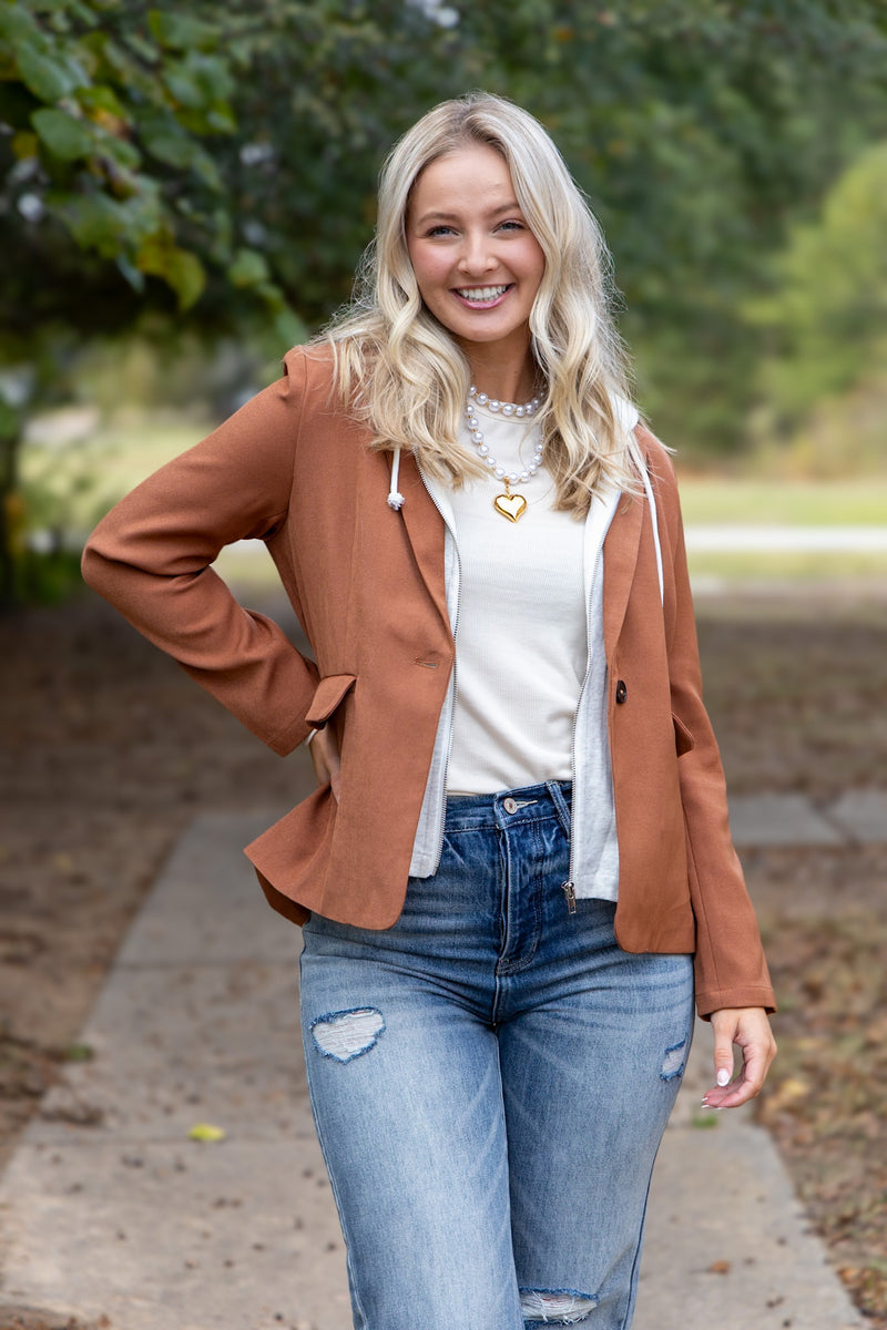 Drew Blazer With Sweatshirt Insert- Cinnamon