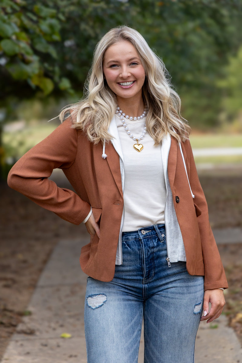 Drew Blazer With Sweatshirt Insert- Cinnamon