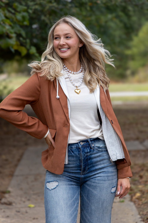 Drew Blazer With Sweatshirt Insert- Cinnamon